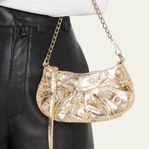 NEW Balenciaga "Le Cagole" shoulder bag in crinkled metallic lambskin leather